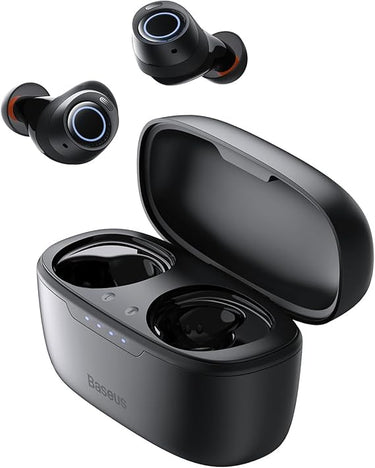 Baseus Auriculares Inalambricos Bluetooth 5.3 con Cancelación Ruido Activa Híbrida -48dB, 140H de Reproducción, Resistente al Agua IPX6, 4 Micrófonos ENC, Baja Latencia 0,038s - Bowie MA10, Negro